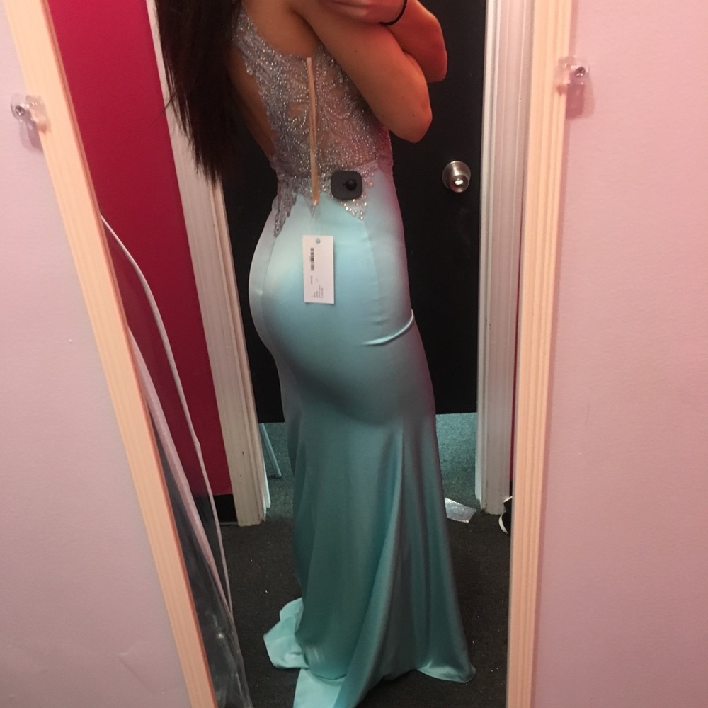 tight blue prom dress
